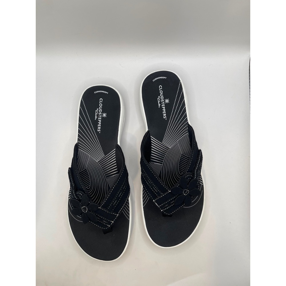 Clarks Cloudsteppers Breeze Opal Black Floral Flip Flop Sandals 10M - Picture 5 of 6